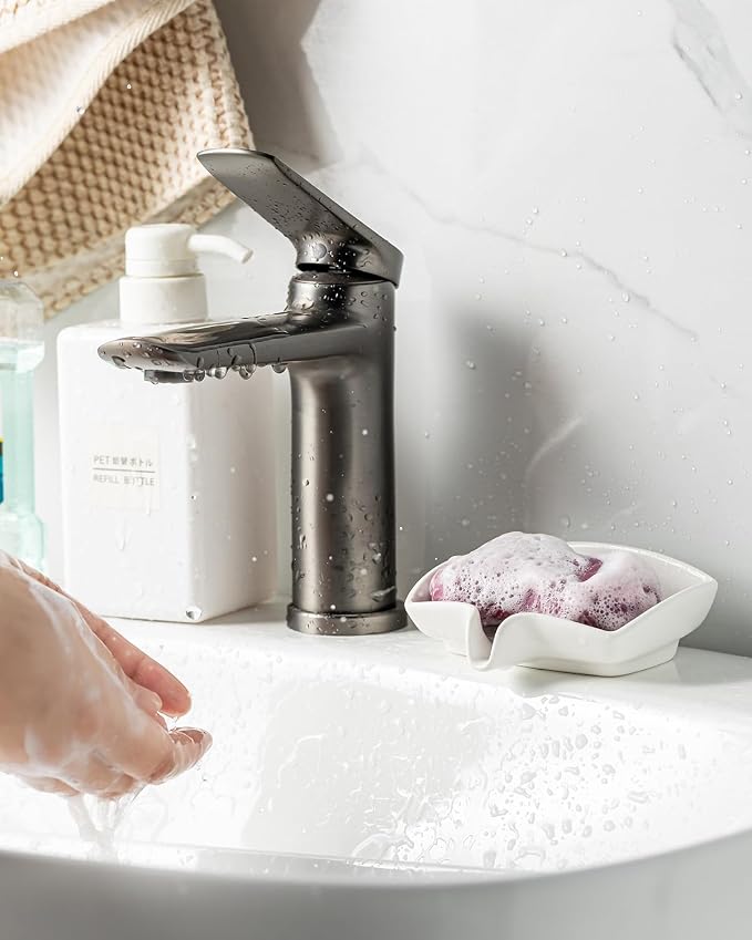 Zoeeker Soap Dish with Waterfall Design, Ceramic Soap Holder for Countertop | Self Draining Bar Soap Saver for Sink Bathroom Shower Kitchen, Sponge Holder with Drainage, Farmhouse Kitchen Decor, White