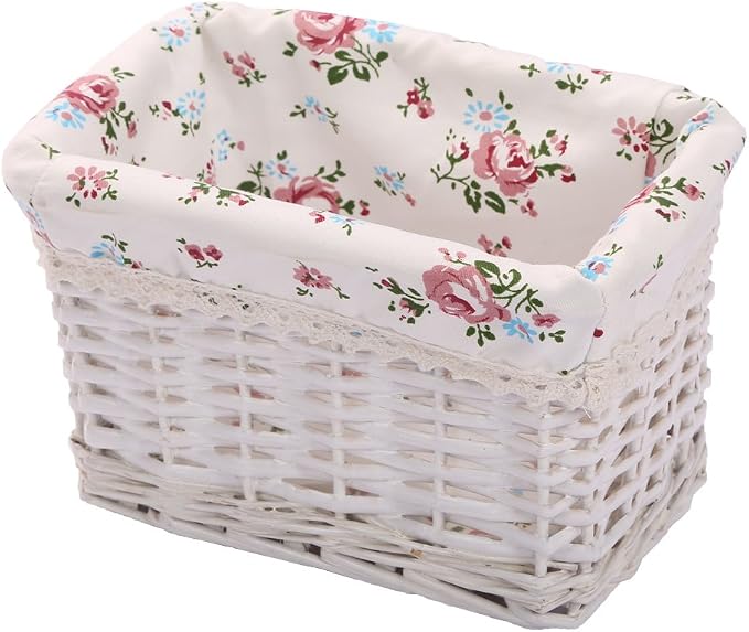 KINGWILLOW Woven Rectangular Wicker Storage Basket,Small Organizer Box