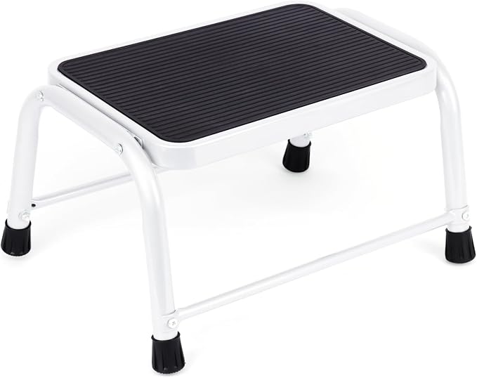 Valeo Step Stool,Step Stools for Adults with Non-Slip Rubber Feet, 600 Lbs Capacity, Metal Step Stool for Kitchen, Bathroom, RV, Camping, Office, Bed Steps for High Beds, White