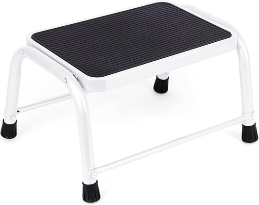 Valeo Step Stool,Step Stools for Adults with Non-Slip Rubber Feet, 600 Lbs Capacity, Metal Step Stool for Kitchen, Bathroom, RV, Camping, Office, Bed Steps for High Beds, White
