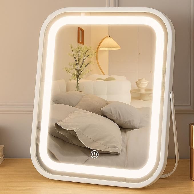 YEKKOPT Lighted Makeup Mirror, Rechargeable Vanity Mirror with Lights 10''x8'' Makeup Mirror with Lights,Light up Mirror Touch Screen with 3-Color Lighting,for Women Gift,Travel Essentials