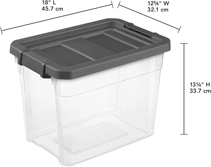 Sterilite Modular Stacker Box with Latching Lid, 30 Quart, 18-Pack | Clear Plastic Storage Bins - Stackable Organizing Container Boxes for Closet, Bathroom, and Office
