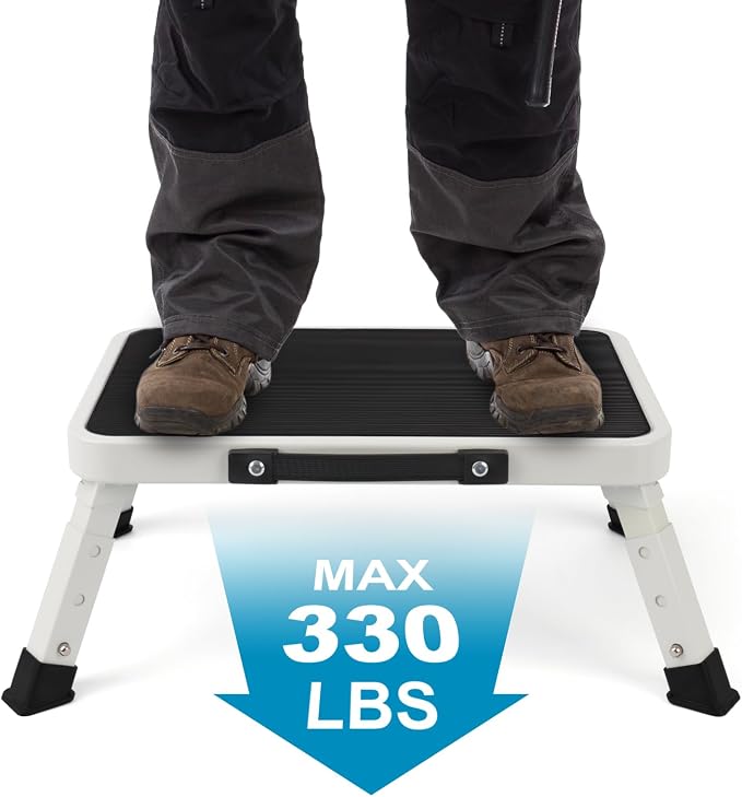Valeo Folding Step Stool, Adjustable Step Stool with Non-Slip Platform, 330 Lbs Capacity, Step Ladder for Adults or Kids in Kitchen, Bathroom, RV, Camping, Office, White