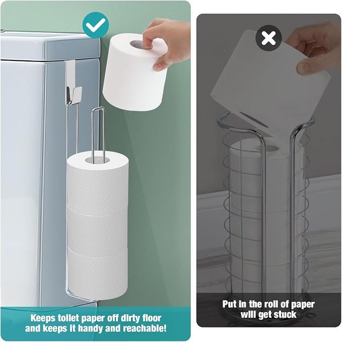 Conworld Toilet Paper Holder for 8 Roll Tissue, Over The Tank Toilet Paper Holder, Stainless Steel Rustproof Toilet Paper Storage Wall Mount, for Bathroom Storage and Organization, Silver, 2 Pack