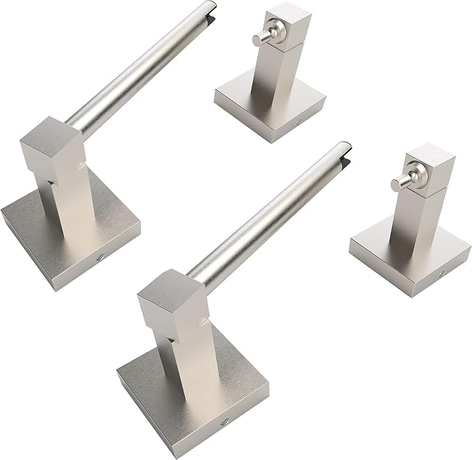 RUACQ Brushed Nickel Toilet Paper Holder Wall Mount for Bathroom, 2 Pack | Dual-Post Pivoting Tissue Roll Holder with Square Base, Rustproof 304 Stainless Steel, Screw-in, for Hotel Apartments, Modern