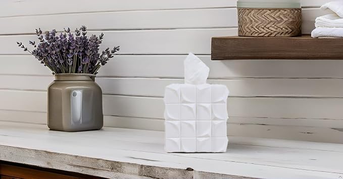 Hymmah Modern Square Tissue Box Cover Holder,Bathroom Accessories Decor Unique Design Tissue Box Cover for Bathroom Vanity Counter Tops Also Great for Bedrooms and Living Rooms