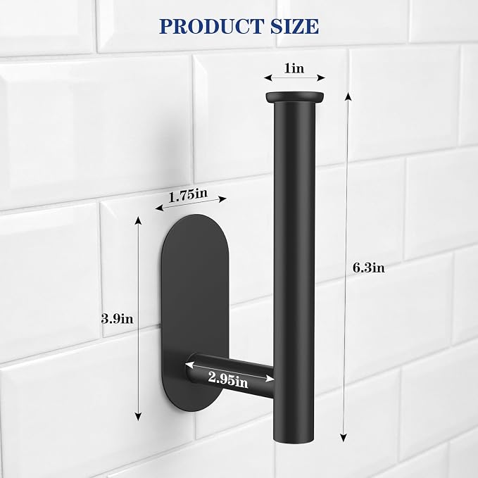 SetSail Adhesive Toilet Paper Holder Wall Mount Matte Black, 2 Packs | No Drill Adhesive,Waterproof and Rustproof Stainless Steel,Wall Mount Design,for Bathroom