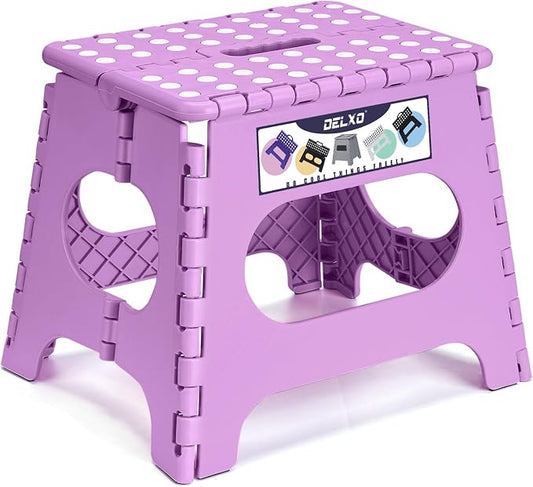 Delxo Folding Step Stool 11 Inch,300 Lbs Step Stool for Kids&Adults Purple | Foldable Step Stool 11",Non-Slip Foot Stools with Handle,Lightweight Collapsible stools for Kitchen,Bathroom,Bedroom,Garden