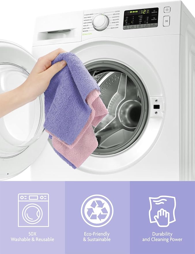 Fantasticlean Microfiber Cleaning Cloth Rolls - 150 Sheets (Pink, Lavender) | 12'' by 12'', Super Absorbent, Lint-free, Tear-away Microfiber Towel Roll, for All-Purpose Cleaning