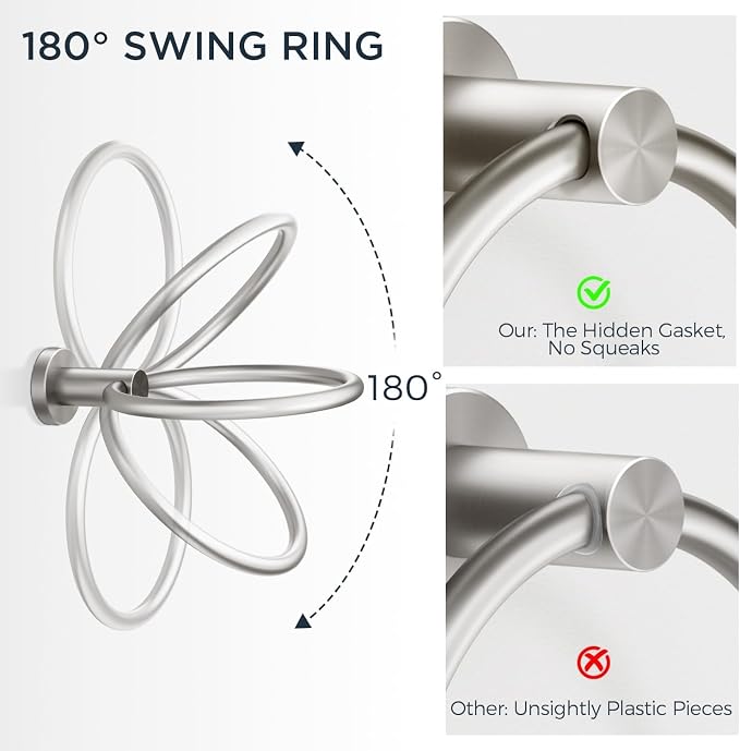 FORIOUS Bathroom Accessories, 4-Piece Bathroom Hardware Set - 18" Towel Bar | Brushed Nickel | Towel Hooks, Towel Racks for Bathroom, Toilet Paper Holder Wall Mounted, Towel Ring | SUS304 Stainless Steel