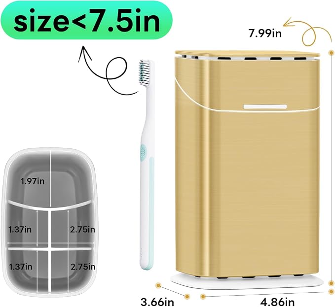 GFWARE Gold Bathroom Toothbrush Holder with Cover, Ventilated & Drainage | Detachable 5 Slots Bathroom Organizer for Toothbrush and Toothpaste, Waterproof & Dustproof, Fits Toothbrushes Under 7.5 In