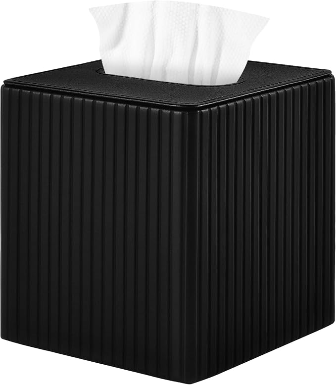 PU Leather Tissue Box Cover Square Tissue Box Holder for Bathroom Vanity Countertop Night Stands Bedroom Office Desk,Modern Tissue Decorative Organizer with Magnetic Closure (Black)