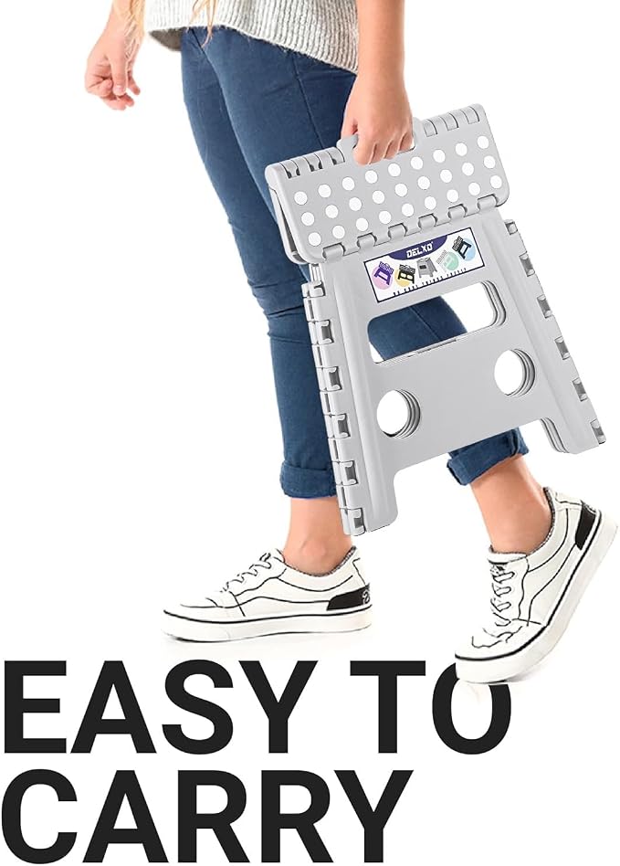 Delxo Folding Step Stool 13 Inch,300 Lbs Step Stool for Adults Grey | Foldable Step Stool 13",Non-Slip Foot Stools with Handle,Lightweight Collapsible stools for Kitchen,Bathroom,Bedroom,Garden
