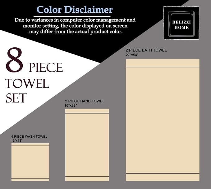 8 Piece Towel Set 100% Ring Spun Cotton, 2 Bath Towels 27x54, 2 Hand Towels 16x28 and 4 Washcloths 13x13 - Ultra Soft Highly Absorbent Machine Washable Hotel Spa Quality - Teal
