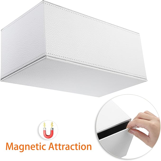 Sumnacon Tissue Box Cover Rectangle,Magnetic Bottom Tissue Box Holder,White | Decorative PU Tissue Box Cover Rectangular,Lychee Pattern Tissue Cover for Bathroom Toilet Bedroom Living Room Table Office