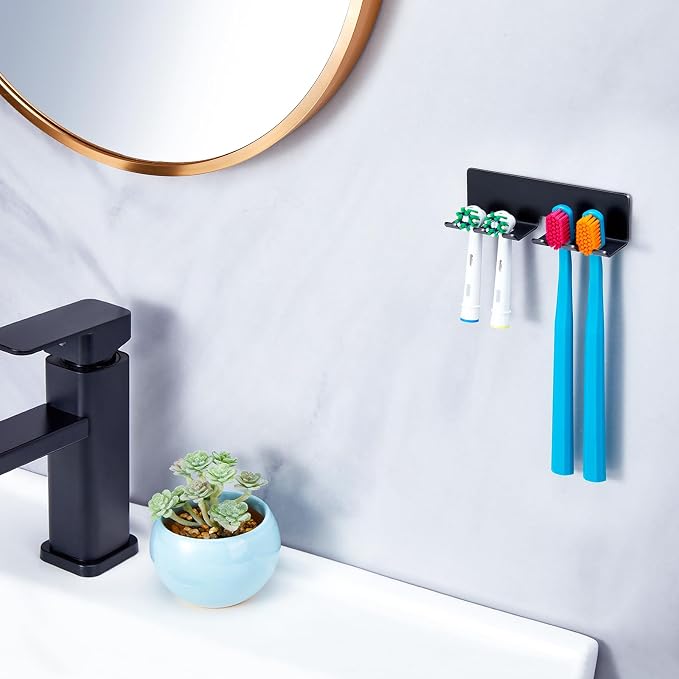 Electric Toothbrush Head Holder, Toothbrush Holders Wall Mounted, Electric Toothbrushs Holder, Bathroom Shower Tooth Brushing Holder, Tooth Brush Head Holder Organiser (Black, Large)