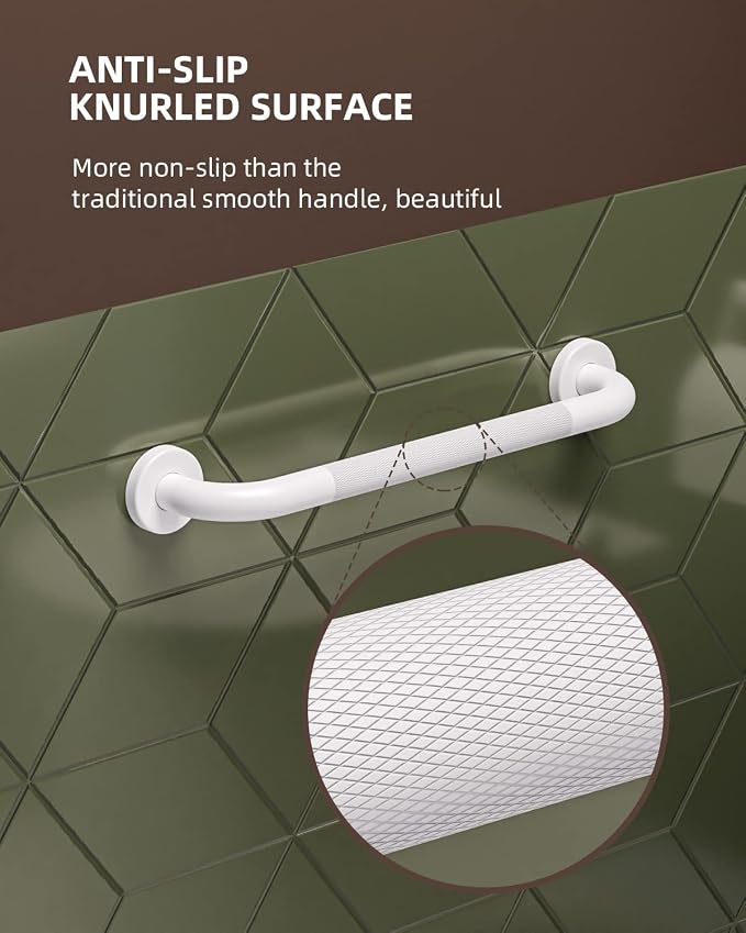 ZUEXT 16 Inch Oil Rubbed White Anti Slip Stainless Steel Shower Grab Bar | Knurled Grip, Bathroom Balance Bar, Wall Mount Safety Handrail Support, Handicap Injury Elderly Senior Assist Handle