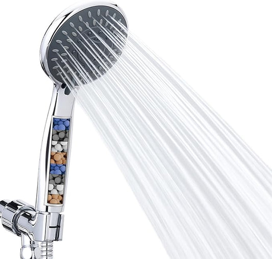 High Pressure Handheld Shower Head 5-Settings with Hard Water Filter | Powerful Water Spray, Against Low Pressure Water Flow, 59 Inch Stainless Hose, Adjustable Mount