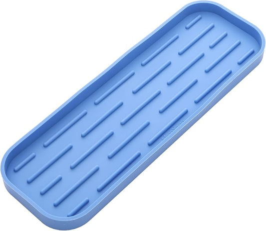 MicoYang Silicone Kitchen Sink Organizer Tray for Multiple Usage,Eco-Friendly Sponges Holder for Kitchen Bathroom Counter or Sink,Dish Soap Dispenser,Scrubber,Bottle,Cup (Lichen Blue, 12"×4")