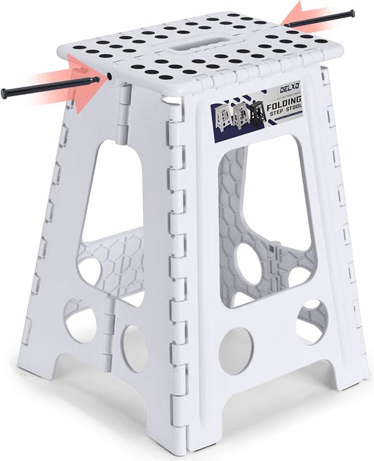Delxo 17.5 Inch Folding Step Stool,Foldable Step Stool for Adults White | Step Stool with Safety Lock,Portable Collapsible Step Stool,Non-slip Folding Stools for Kitchen Bathroom Bedroom Garden 1PC