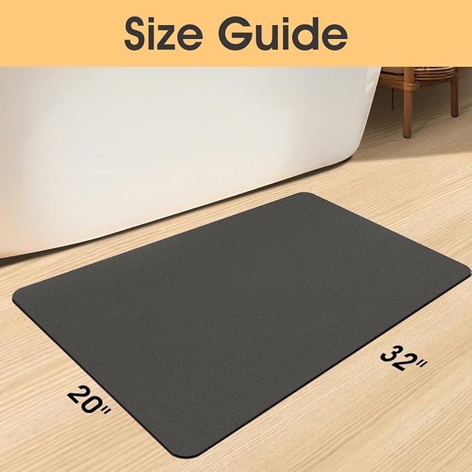 Non Slip Bath Mat, Thin Bathroom Rugs Fit Under Door, Quick Dry Bath Mats, Machine Washable Bath Rugs for Bathroom, Bathtub & Kitchen, Bathtub, Charcoal Gray/Solid/32 x20