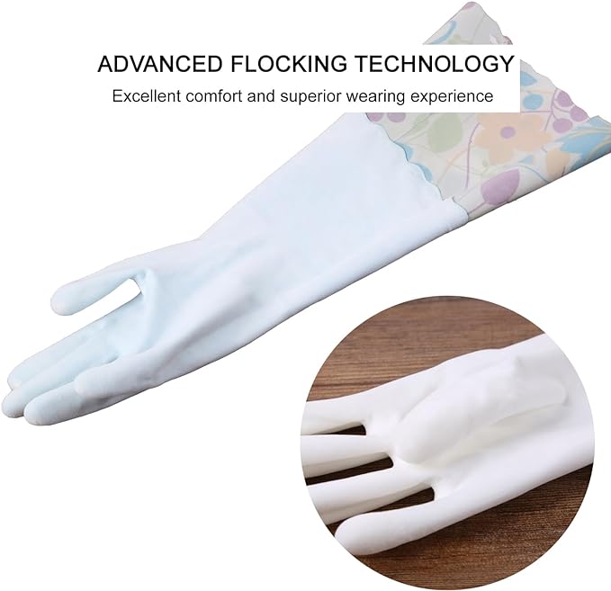 Bamllum 16-Inch Latex-Free Cleaning Gloves, Cotton Flocked Liner, Medium | Reusable Dishwashing Gloves with Long Cuffs and a Non-Slip Grip, in Pink and Yellow