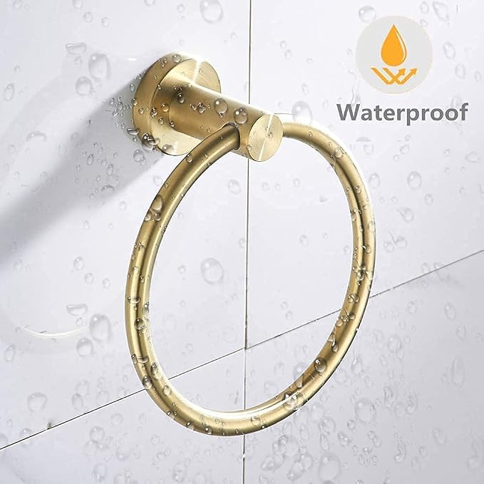 Gold Bathroom Hardware, Toilet Paper Holder Towel Ring and Robe Hook Brushed Gold Bathroom Accessories Set Wall Mount 3 Pieces Stainless Steel1