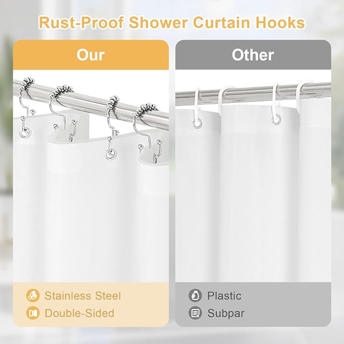 MitoVilla 3 in 1 Long Boho Floral Shower Curtain Set-72 W x 78 H, Green Spring Shower Curtain and Waterproof Fabric PEVA Liner Set with 12 Stainless Steel Hooks
