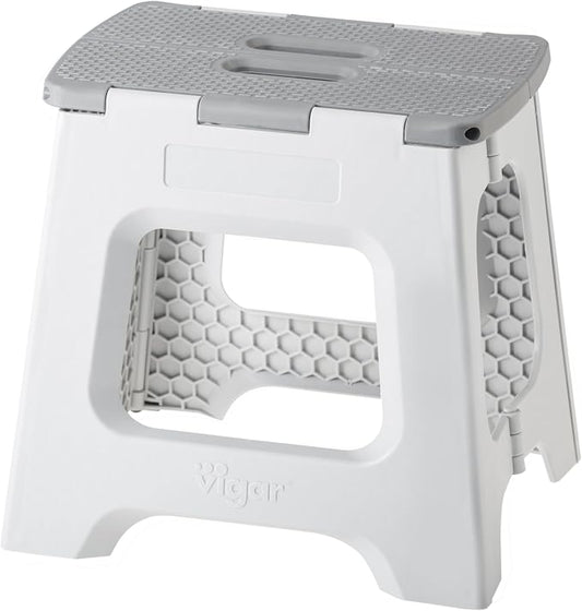 Vigar Compact Foldable Step Stool, 12-1/2-Inch, Gray | For Adults Up to 330 Pound, Lightweight, Non-Slip Folding Design, Compact Step Stool, Space-Saving Household Use