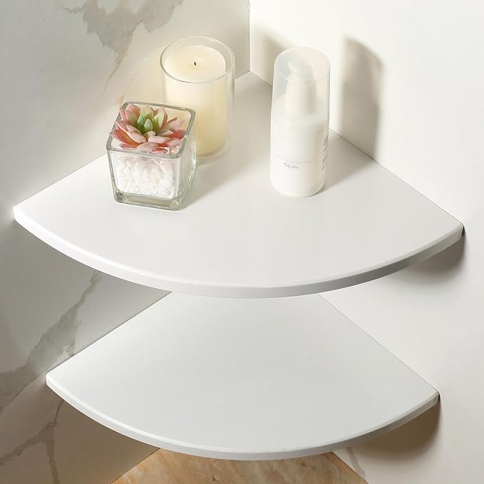 2Pcs Marble Corner Shower Caddies Shelves for Bathroom | 10'' White Marble Corner Shelves for Bath, Wall Mounted Stone Corner Shower Caddy, No Drilling Adhesive Shower Shelf