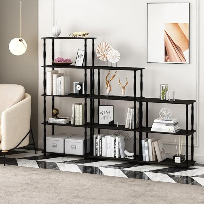 Furinno Turn-N-Tube 4-Tier Multipurpose Shelf Display Rack, Classic Tubes, Espresso/Black | Book Shelf, Corner Shelf, Open Shelves, Classic Tubes, for Organization, Living Room, Home Office