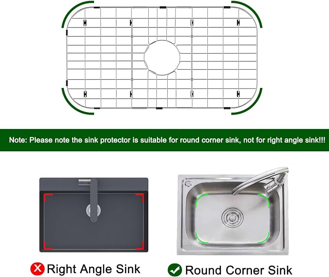 Sink Protectors for Kitchen Sink 26" x14", Center Drain | Rust Resistant Stainless Steel Kitchen Sink Grid and Sink Protectors, Sink Rack for Bottom of Sink with Sink Strainers
