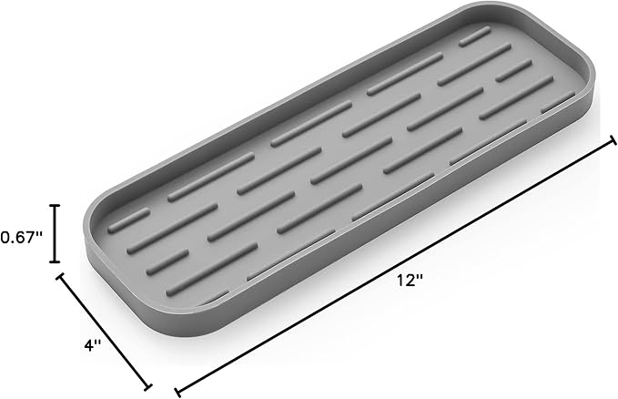 MicoYang Silicone Kitchen Sink Organizer Tray for Multiple Usage,Eco-Friendly Sponges Holder for Kitchen Bathroom Counter or Sink,Dish Soap Dispenser,Scrubber,Bottle,Cup (Grey, 12"×4")