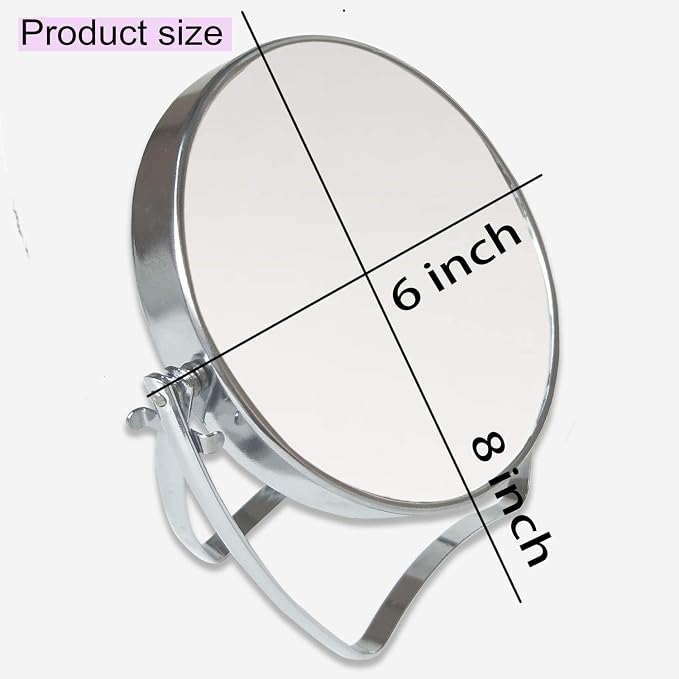 WMugthome Two-Sided 4-In/6-in with Handle Portable Round Makeup/Travel/Desk Mirror with 1X and 3X Magnification(Silver, 6inch)