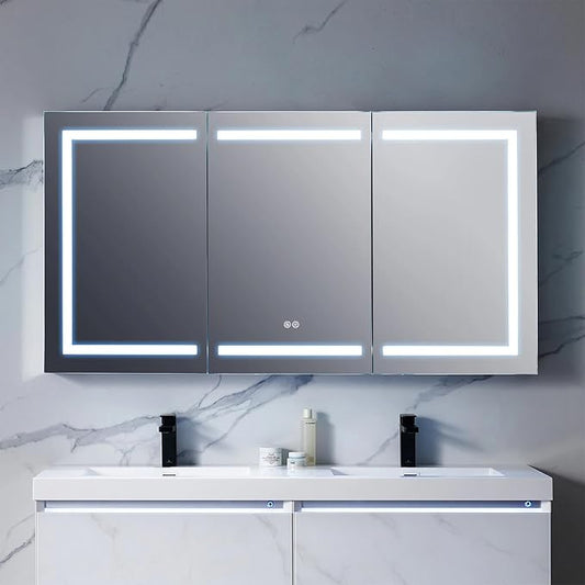 Blossom LED Lighted Bathroom Medicine Cabinet Mirror, Defogger, 60x32 | Bathroom Storage Cabinet, Medicine Cabinets Organizer, Vanity Mirror with Storage, Recessed/Surface Mount, Adjustable Shelves