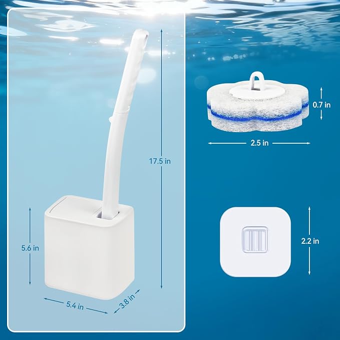 Disposable Toilet Brush System & 48 Scrubbing Refills with Cleaner - All-in-One Toilet Wand Starter Kit, Wall-Mounted Holder, Essential Toilet Cleaning Supplies for Bathroom Deep Clean & Hygiene