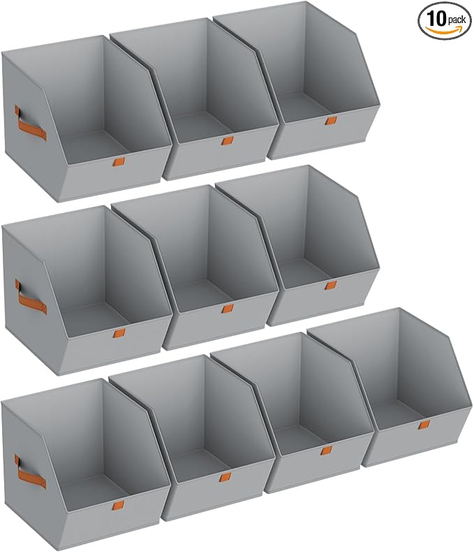 Fabric Closet Storage Cubes - 10 Pack Square Storage Bins with Dual Handles for Clothes, Towels, Toys, Cube Storage Organizers for Bedroom, Nursery, Shelves, Closet, Small Spaces, Grey