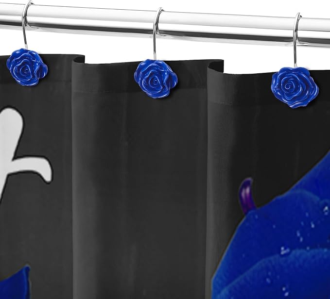Cute Rose Floral Shower Curtain Hooks Rings for Bathroom,Blue 12PCS | Metal Rustproof Curtain Hooks Shower Rings,Girls Decorative Flower Bathroom Decor,for Bathroom Shower Rods