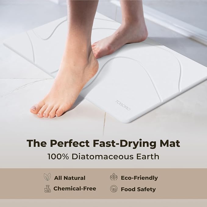 Stone Bath Mat Diatomaceous Earth Shower Mat Non-Slip Super Absorbent Diatomite Stone Bath Mats for Bathroom Floor Quick Drying Natural Easy to Clean (23.5 x 15) - Sandstone
