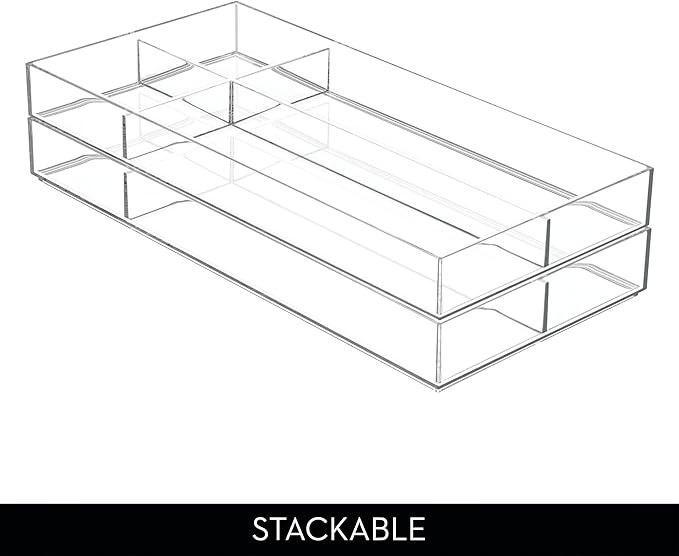 iDesign 4-Section Stackable Makeup Drawer Organizer, Set of 2, Clear | For Cosmetics and Toiletries