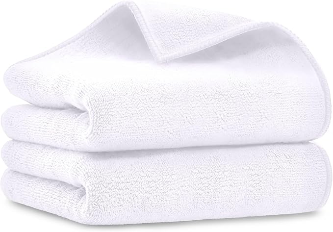Salon Towels 2 Pack, Super Soft Microfiber Hand Towel | Highly Absorbent Hair-Drying Cloth for Gym, Bath, Spa Use and Home Beauty Care - White (16x29 inch)