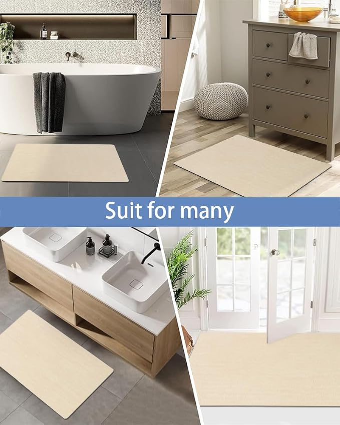 Mecko Bath Mat 16"x24",Ultra Thin Bathroom Rug fit Under Door Beige | -Non-Slip, Quick Dry, Absorbent Bathroom Rug Suit for Tile floors, Easy Care Shower Rug in Front of Bathtub, Sink, Shower