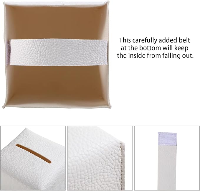 2 Pack 5"x5"x5" Square PU Leather Tissue Box Holders for Home & Office | Modern sleek design, water-resistant PU surface, fits bathroom vanity nightstand & car (White)