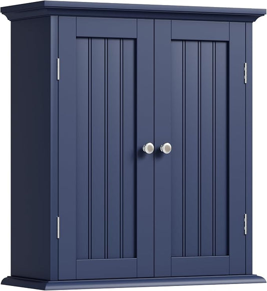 ChooChoo Bathroom Wall Cabinet with 2 Doors, Over The Toilet | 8.8"D x 21.1"W x 24"H, Medicine Cabinet, Adjustable Shelves, Cupboard, Navy Blue