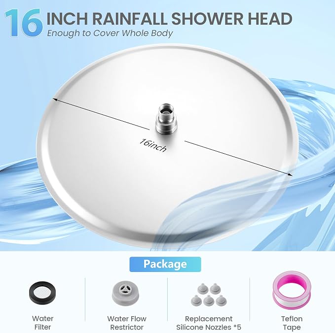 16 inch Ceiling Round Rain Shower Head Brushed Nickel - All Metal Stainless Steel 304, Full Body Round Rainfall Shower with 230 Silicone Nozzles