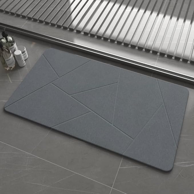 Extra Large Stone Bath Mat, 30'' x 17'' Diatomaceous Earth Non-Slip Stone Shower Mat, Super Absorbent Diatomite Stone Mats for Bathroom Dark Grey XL Plex
