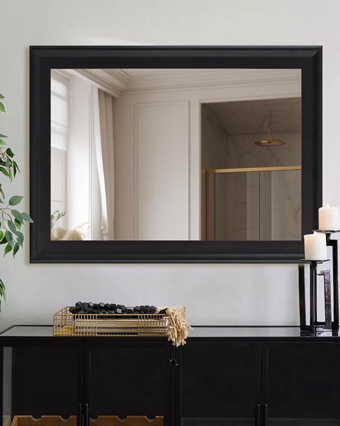Black Wood Wall Mirror for Bathroom,Rectangle Large 30 x 40 inch Mirrors | Vanity Hanging Mirror with Wooden Frame for Living Room,Bedroom,Entryway