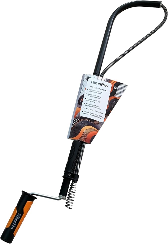 Professional Toilet Auger/Closet Auger, 3 Feet Pipe Snake | Rust-Resistant High-Carbon Spring Wire, Scratch-Free Vinyl Sleeve, Ergonomic Non-Slip Handle