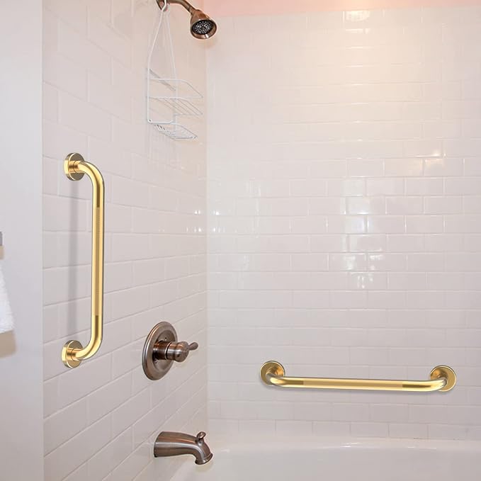 24 Inch Anti Slip Shower Grab Gold, Munzong Bathroom Grab Bar, Knurled Bathroom Balance Bar,Safety Hand Rail Support Handicap Elderly Injury Senior Assist Bath Handle | Heavy Duty Knurled Bathroom Balance Bar Safety Hand Rail Support Handicap Elderly I...