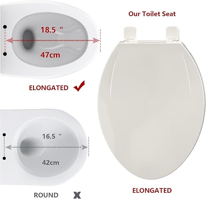 19" Elongated Toilet Seat Slow Close, Biscuit Color Polypropylene Toilet Seat Cover with Never Loosen Durable Lid, Quiet and Easy to Install & Clean